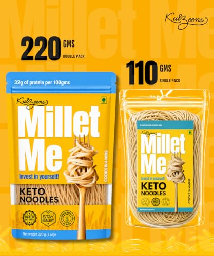 Image of Millet Me by kuizeens Health Land Keto Noodles - 220g, Pack of 4 | Low Carb & 64g Protein Healthy Noodles | Gluten Free, Maida-Free, Non-Fried & Diabetic Friendly | Keto Diet Snacks