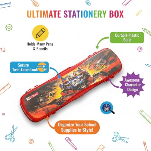 Image of Vikas' Robot Warrior Mini Pencil Box for Kids | Cartoon Transformer Theme | Small Size Pencil Case for Boys | Plastic Stationery Organizer Box (Pack of 1)