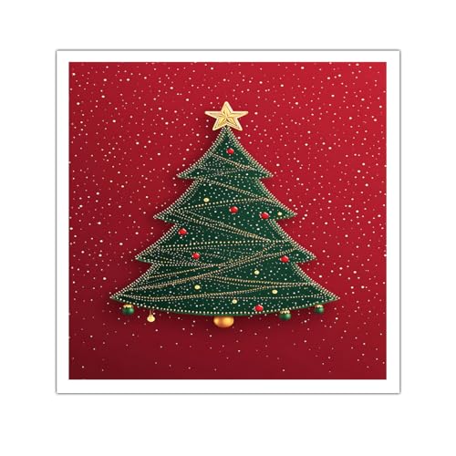 Arbre de Noël toile murale 95x95cm rouge et vert sans cadre pour salon