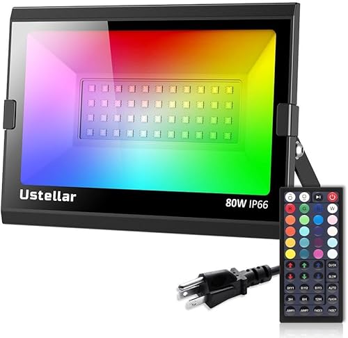 USTELLAR 1 paquete de luces LED RGB de 80 W equivalentes a 800 W. Proyector que cambia de color exterior IP66 impermeable para eventos, paisaje,