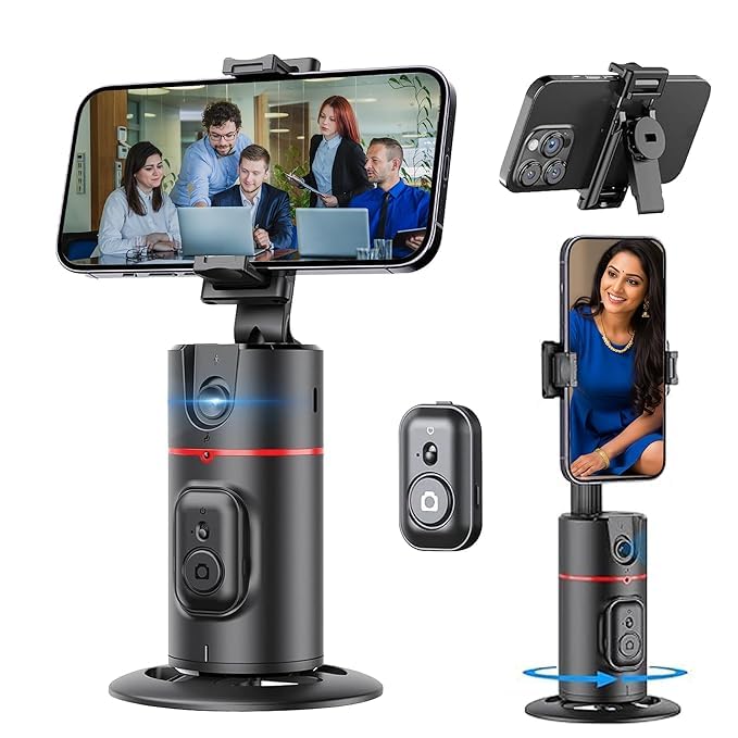 Kratos Ai Powered Auto Face Tracking Tripod,360° Rotation Mobile Holder for Smart Video Shoot with Remote,No App Needed,Gimbal Stabilizer with Gesture Control for Vlog, Streaming & Video Recording