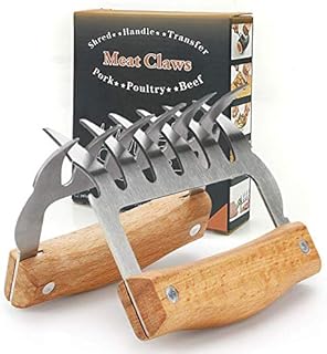 HFTJ Meat Claws, Bear Claws Meat Shredder for BBQ,2 Pcs Stainless Steel Meat Forks with Wooden Handle,Pork Beef Chicken Shredder Claws