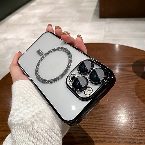 Coque PC Paillettes pour iPhone 14 Plus LVTFCO Housse Transparente avec Placage Luxe Noir