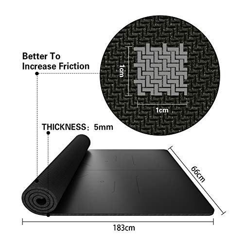 FrenzyBird 5 mm PU Yoga Mat with Carrying Strap and Alignment Marks, Anti Slip and Easy to Clean, Provides Perfect Cushioning, Ideal for Beginners and Advanced Yogis