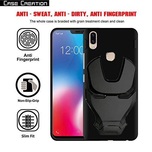 Image of COVERLY Official 3D Touch Feel Trending Marvel Avengers Logo Mask Soft Rugged Grip Silicone Iron Man Super Power Cartoon Movie Engraved Silicone Matte Back Cover for Xiaomi Mi A2 -Black