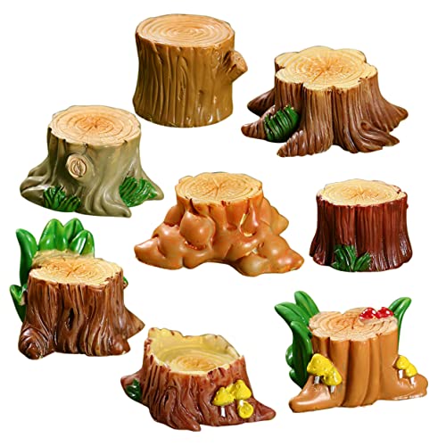 Souche d'arbre en résine : lot de 8 miniatures de décoration pour paysage de jardin