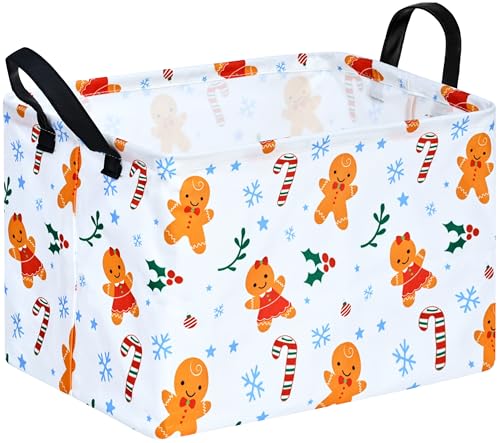 Image of MAIZMZ Christmas Basket for Kids Gingerbread Santa Claus Snowman Storage Baskets Collapsible Nursery Hamper Waterproof Clothes Toy Bin Book Shelf Gift Basket Cube Xmas Party Decor