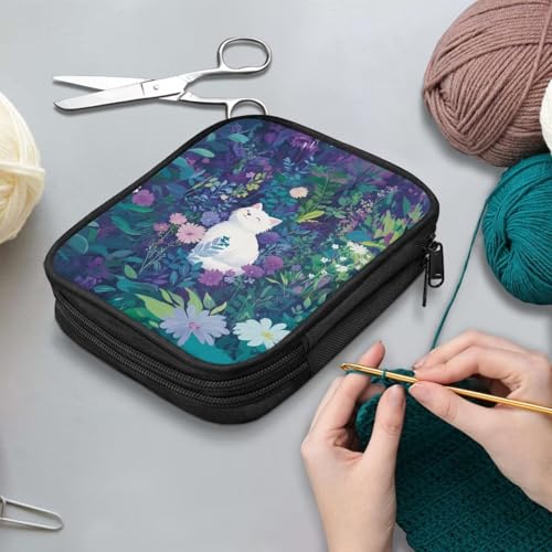 Image of Cute Kitten Crochet Hook Case Flower Knitting Needle Storage with Web Pockets for Home Park Hand Washable Parents Gifts Holiday