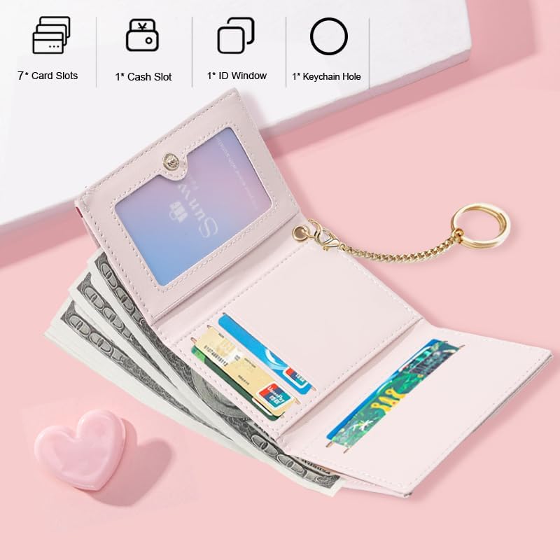 Sunwel Fashion Cute Coquette Bow Wallet with Key-chain Aesthetic Card Holder ID Window for Women Girls (367PINK) - Image 2