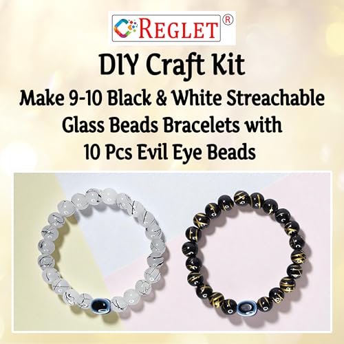 Image of 15 Pcs Evil Eye Beads + 225 Pcs Black & White Glass Beads for Jewellery Making Kit - Glass Beads for Bracelet Making Kit - Bead Craft - 8mm