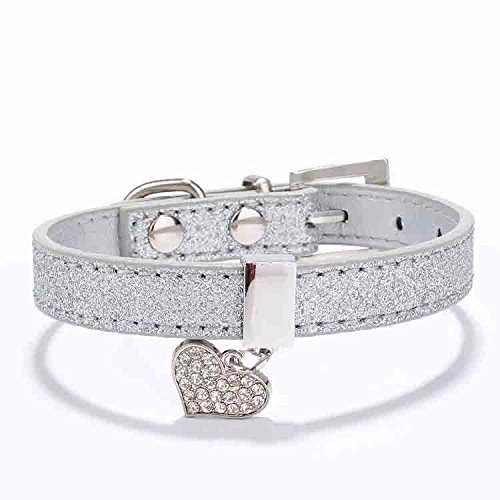 Evertrust(Tm) Glitter Pu Leather Dog Collars For Pet Puppy Dog With Rhinestone Bling Heart Diamond Pendant Size Xs S 4 Colors #TOP5