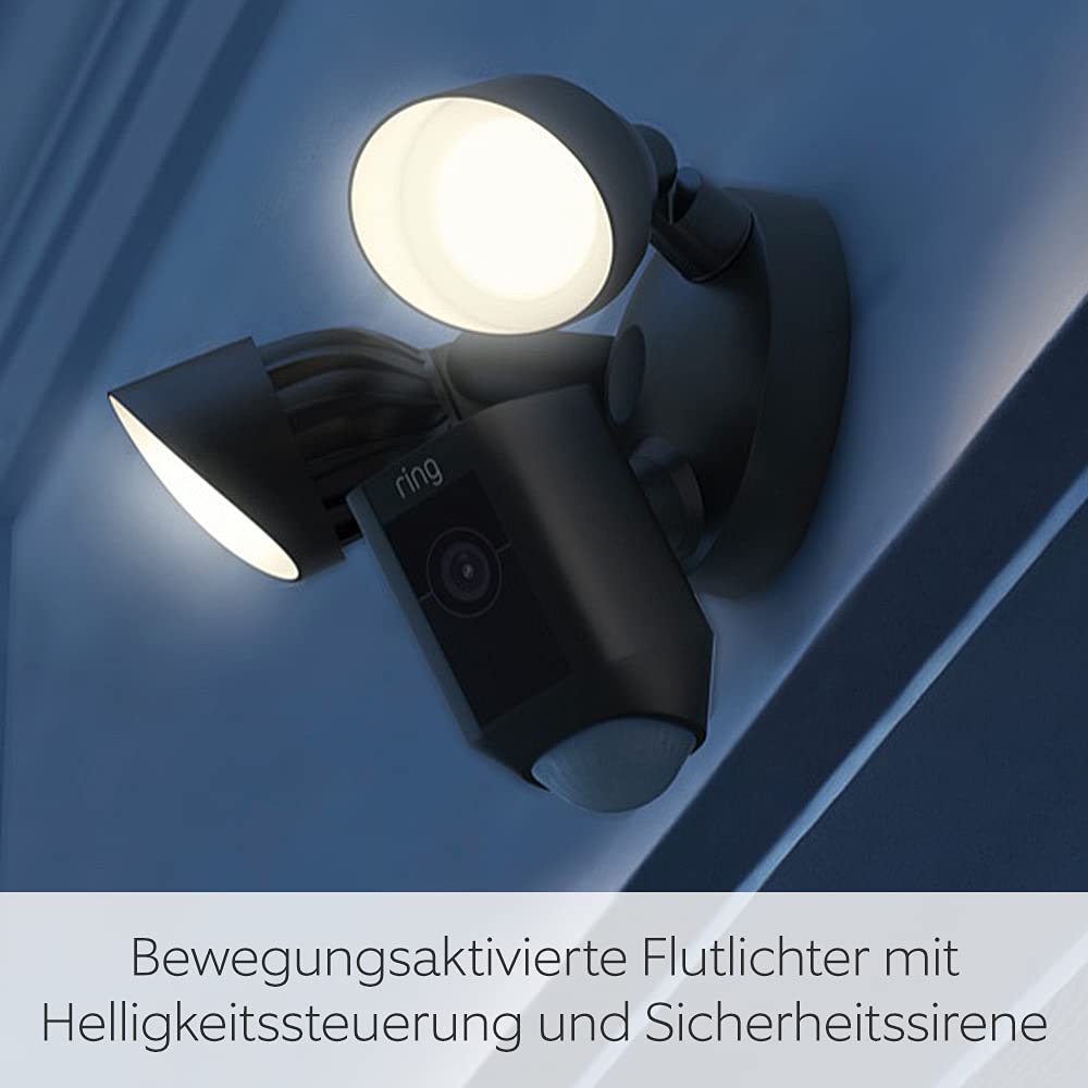 Ring Flutlichtkamera Plus Kabel (Floodlight Cam Wired Plus) | Überwachungskamera aussen mit WLAN, HD-Video, LED-Flutlicht, Nachtsicht, Bewegungserfassung & Sirene | Alexa-kompatible Sicherheitskamera
