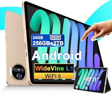 Dghrti 2025 Tablet 11 pollici da Touch Android 14, 24 GB RAM + 256 GB ROM (2TB TF), Octa-Core, UFS 2.2 Flash, FHD IPS, 8000 mAh, Suono 3D, 13MP + 5MP, Dual WiFi, BT 5.0, Widevine L1, Face ID, Oro