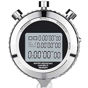 Silent Stopwatch, Metal Stopwatch by Tvorvik, Digital Stopwatch with Countdown Timer, 100 Lap Memory, Large Display, with Lanyard, Suit for Sports, Coach, Referee, Fitness, Testing
