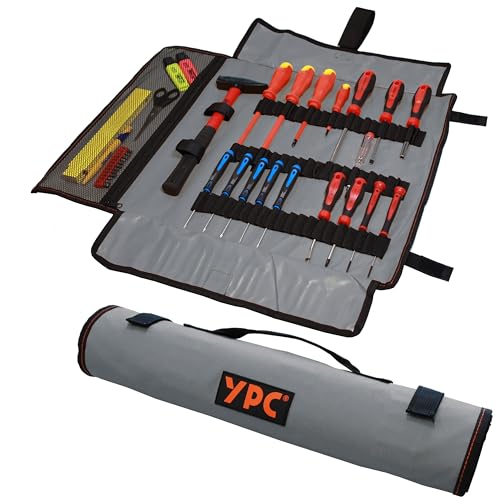 YPC VarioRoll XXL – 62x44cm, 60 Halteschlaufen und Netztasche, Werkzeugtasche rollbar, Messertasche, Werkzeug Rolltasche, Werkzeugrolle, Schraubendreher & Maulschlüssel Tasche leer
