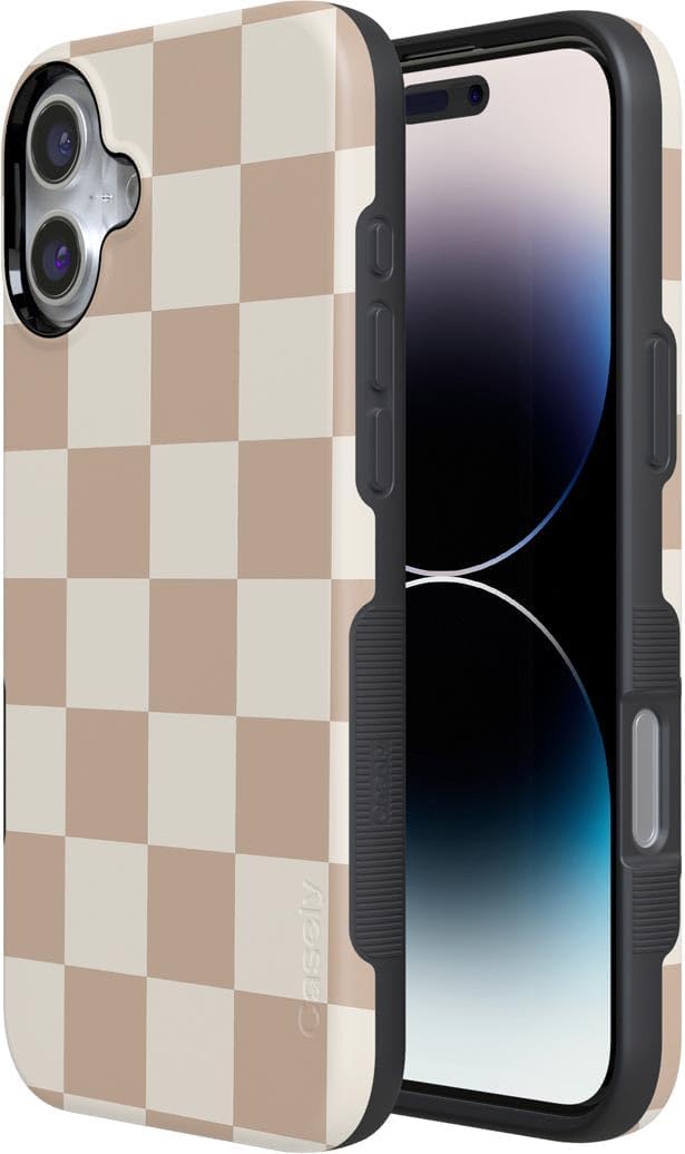Casely iPhone 16 Case | Fit Check | Neutral Checkerboard | Bold Protective Design | Compatible with MagSafe