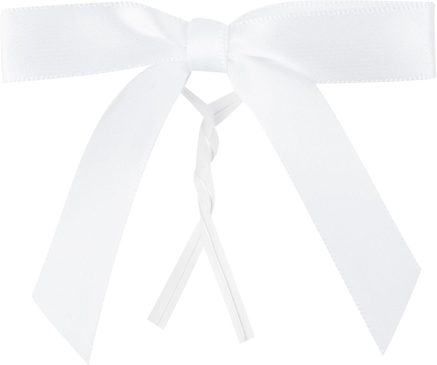 Restaurantware-Gift Tek 3 x 2.5 Inch Satin Ribbon Bows, 4000 Twist Tie Bows - Pre-Tied, Vibrant, White Polyester Gift Wrapping Bow, for Treat Bags, Crafts, Packages, Decoration