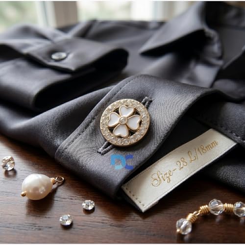 Image of Pack of 6 Round White Clover Flower Rhinestones with Golden Finish Buttons Diameter 18 mm,(28 L) Shank for Garment Clothing Accessories Fit Sewing Scrapbooking Garment DIY Decoration
