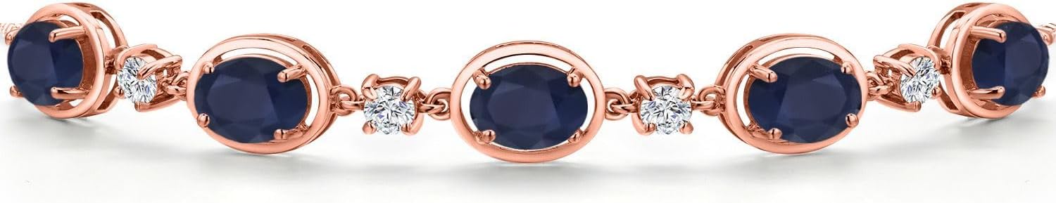 Gem Stone King 18K Rose Gold Plated Silver Blue Sapphire and Lab Grown Diamond Bracelet For Women | 5.40 Cttw | Gemstone September Birthstone | Oval 7X5MM | Fully Adjustable 9 Inch - Image 3
