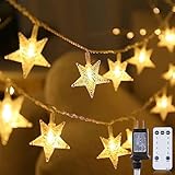 Minetom Star String Lights Plug in - 33 ft 100 LED Star Fairy String Lights with Remote and Timer, Waterproof for Bedroom Porch Wedding Party Patio Garden Tent Indoor Outdoor Décor, Warm White