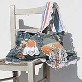 STORY BAG Unikat Damen Tasche PRETTY PEGGY Jeanstasche Einzelstück Boho Stil Schultertasche Blau Hellblau Orange Weiß Vintage Stil Romantisch