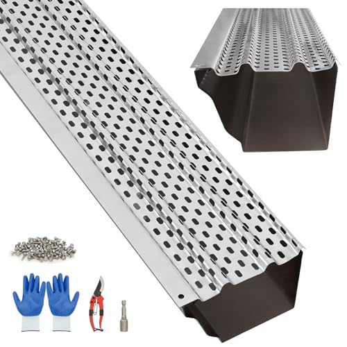 Gutter Guard 5Inch - Leaf Guards for Gutters, Aluminum Gutter Leaf Guard with Drill Bit & Screws, 51FT Rain Gutter Guard, DIY-Friendly Leaf Protection Filter Gutter Fits Any Roof or Gutter, 15pcs