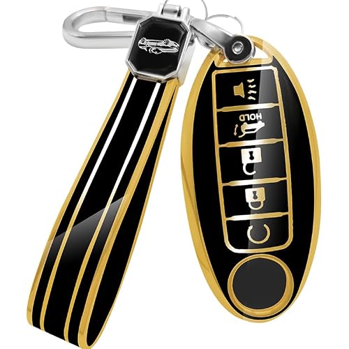 Daemson for Nissan Key Fob Cover with Keychain, Premium Soft TPU Full Protection Key Fob Case for Altima Armada Maxima Murano Rogue Sentra Pathfinder Infiniti Smart Key Fob 5 Buttons (Black)