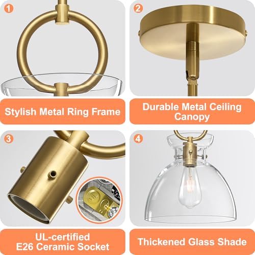 Gednbo Gold Pendant Lights Kitchen Island with 9.84'' Clear Glass Shade — view 7