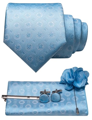 Image of JEMYGINS Mens Tie and Lapel Pin Necktie Pocket Square Cufflinks and Tie Clip Sets for Business Casual 5PCS