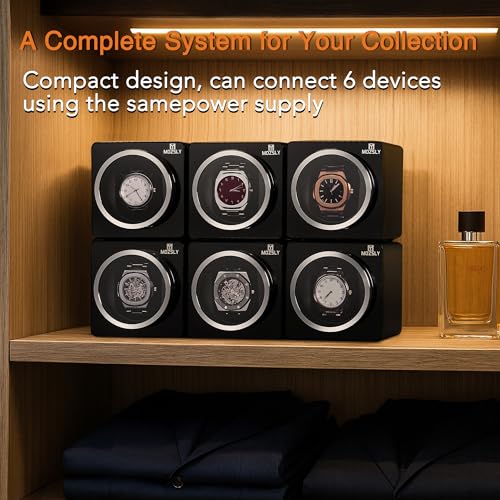 Image of MOZSLY Watch Winder for Automatic Watches Single Rotating Watch Box with Quiet Motor 12 Rotation Mode Setting Battery Powered or AC Adapter PU Leather