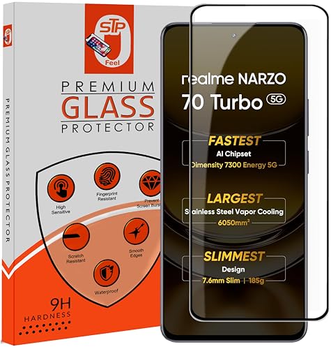 Image of STP FEEL Premium Tempered Glass Screen Protector Guard Compatible For Realme Narzo 70 Turbo 5G (6.67 Inch, Pack of 1) | Edge to Edge Coverage With Easy to installation kit for Smartphone