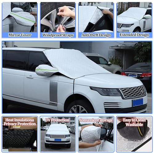 Image of Windshield Snow Cover Compatible with Range Rover 2018-2022, Car Snow Cover, Front Windshield Sunshade, Exterior Windscreen Sun Shade, UV-Rays Sun Ice Snow Frost Protector, 4-Layer Windshield Cover