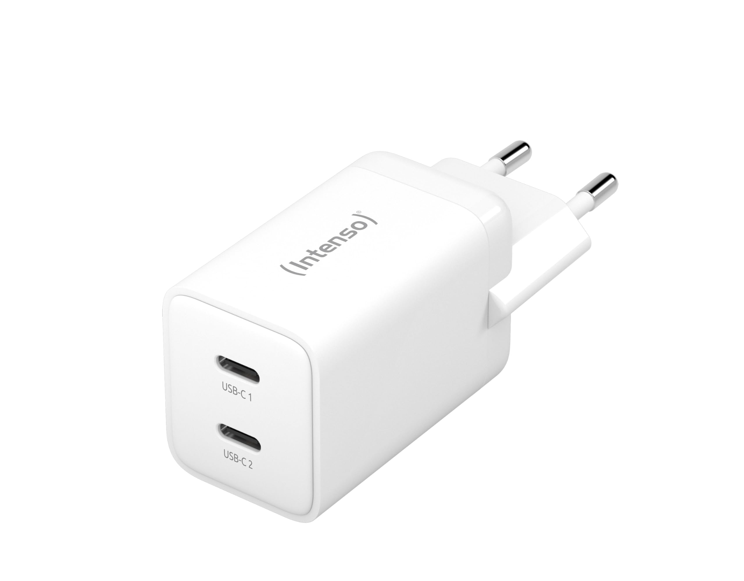 Intenso Power Adaptor W40CC GaN, USB-C Power Supply, 2 USB-C Ports, 40 Watt and GaN Technology, White