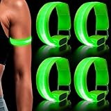 Wrymish LED Armband, 4 Stück Leuchtband Joggen für Kinder Erwachsene, Sicherheit Leuchtarmband, Reflektorband mit Blinkende LED Light für Nachtlaufen Radfahren Hundewandern Partys Konzerte(Grün)