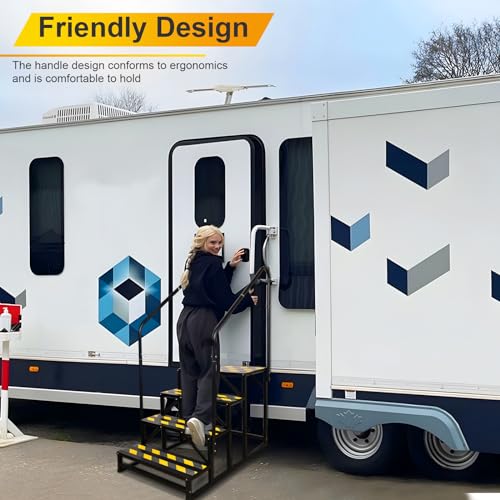 RV Steps with Handrail, Hot Tub Steps with Handrail, Portable Stairs Steps for 5th Wheel RV, Mobile Home Stairs Outdoor RV Step (4 Steps with 2 Handrails)