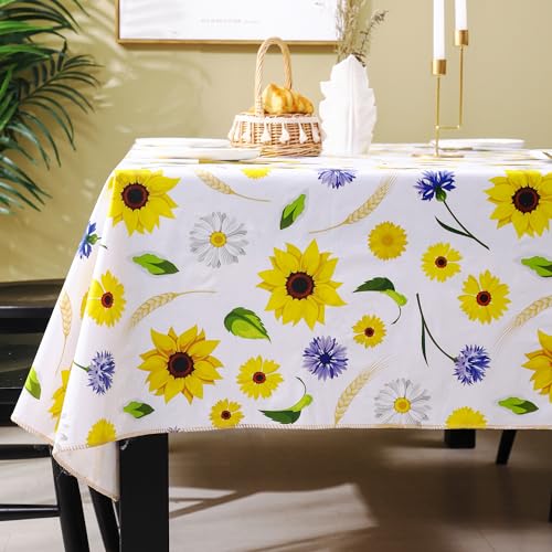 Image of Heavy Duty Vinyl Tablecloth with Flannel Backing Waterproof Oil-Proof Plastic Table Cloth Stain-Resistant Wipeable Rectangle or Square Table Cover for Indoor and Outdoor (Yellow Flower, 60x102 Inch)