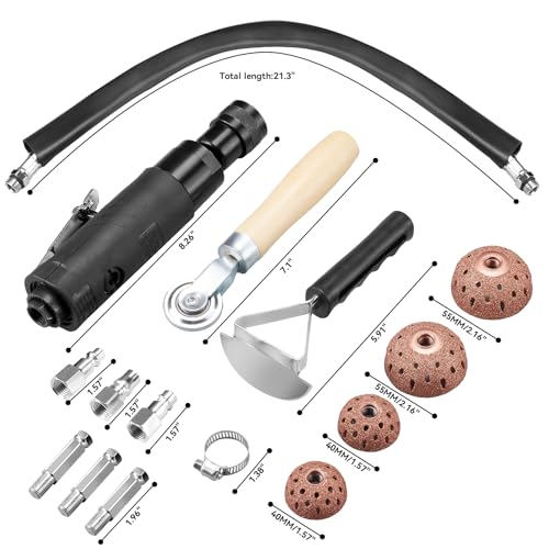Image of Air Tire Restoration Polish Patch Tools Kit Heavy Duty - Include 2500rpm Low Speed Air Tire Buffer, Tire Inner Liner Scraper, Patch Roller, Tungsten Steel Buffing Wheel