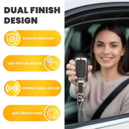 Image of Car Key Cover Compatible with Honda BRV, WRV, CRV, Jazz, City 3-Button Smart Key (Dual Leather Metal (Black & Brown))