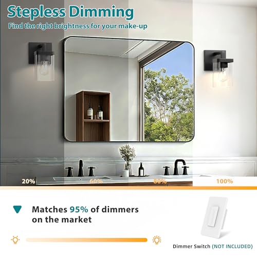 Image of Set of 2 Wall Sconce, Square Design Morden Bathroom Lighting Fixtures with Clear Glass Shade, Matte Black Wall Lights for Living Room /Bedroom /Hallway /Porch