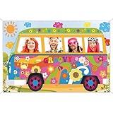 Kavoc Hippie Bus Photo Prop Groovy Birthday Party Photo Door Banner Boho Daisy Selfie Frame Backdrop for 60s 70s Party Decorations (60s Hippie)