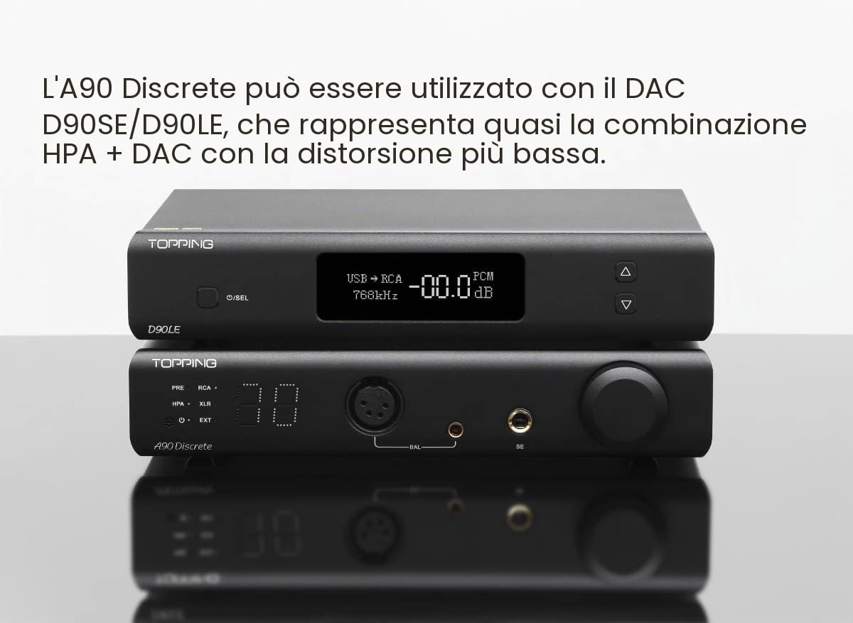 TOPPING A90 Discrete - Amplificatore per cuffie 4 pin-XLR 4,4 bilanciato NFCA completamente discreto 9800mWx2 Potenza di uscita 2 impostazioni di guadagno Nero