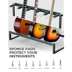 yamagahome Support de guitare pliable universel avec étagère de rangement à 2 niveaux, support de guitare portable avec crochet pour guitare acoustique, électrique et basse, noir - Les Beatles, Paul McCartney, John Lennon, RIngo Starr, George Harrison yamagahome Support de guitare pliable universel avec étagère de rangement à 2 niveaux, support de guitare portable avec crochet pour guitare acoustique, électrique et basse, noir – Image 2