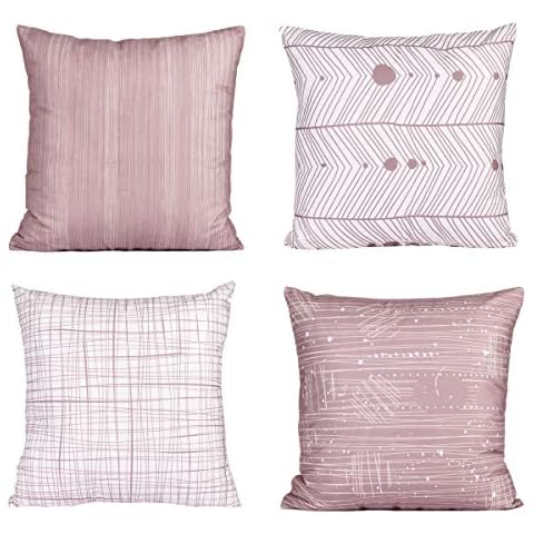 FabThing Cushion Covers Decorative Throw Pillow Covers Square Pillowcase Colorful Geometric Cotton for Sofa Home Bedroom Set of 4,18x18 Inch Dirty Pink Cover
