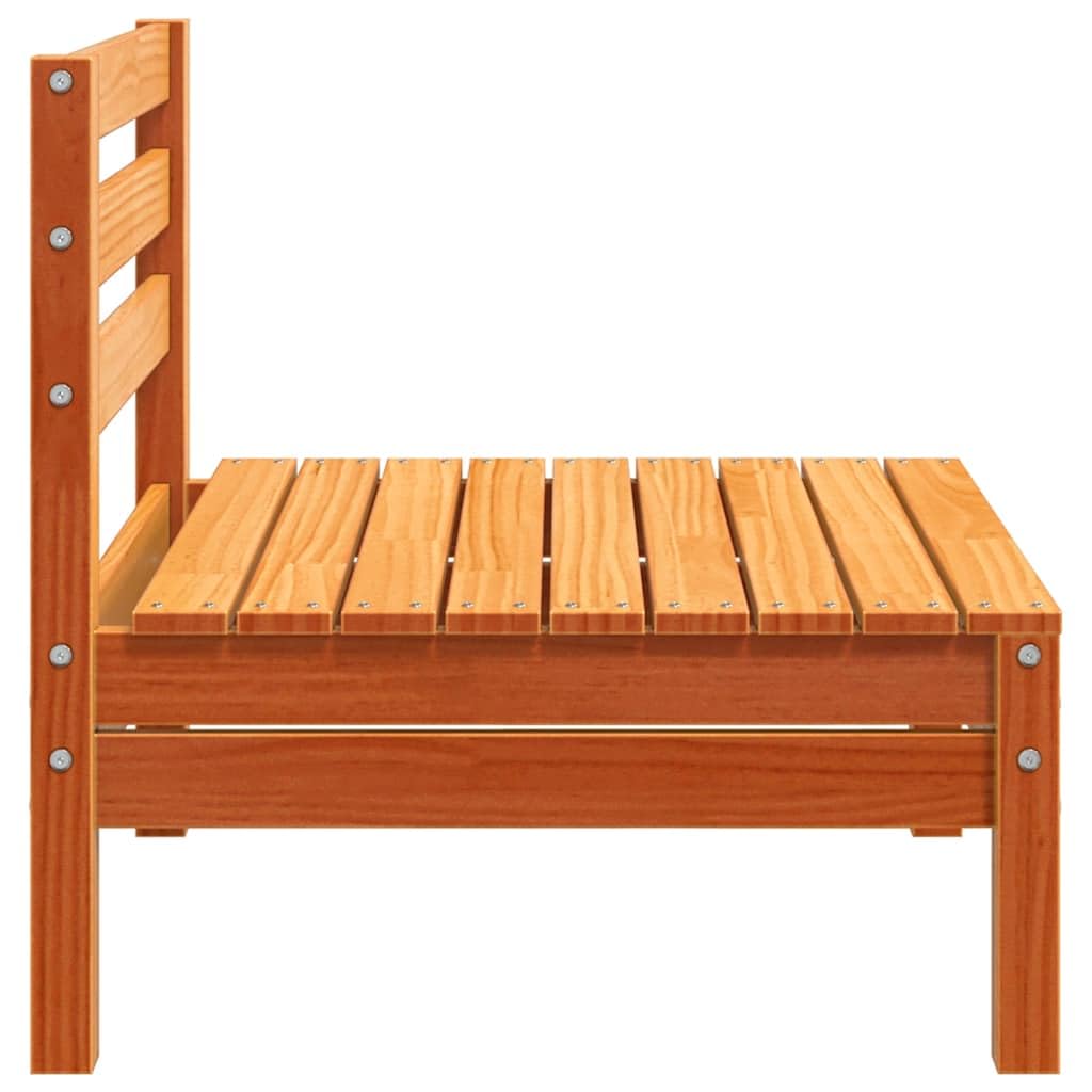 Sofás de jardín sin reposabrazos, 2 unidades, color marrón cera, madera maciza de pino, muebles para exteriores, con diseño de listones y respaldo para terraza, jardín, patio, sofá modular