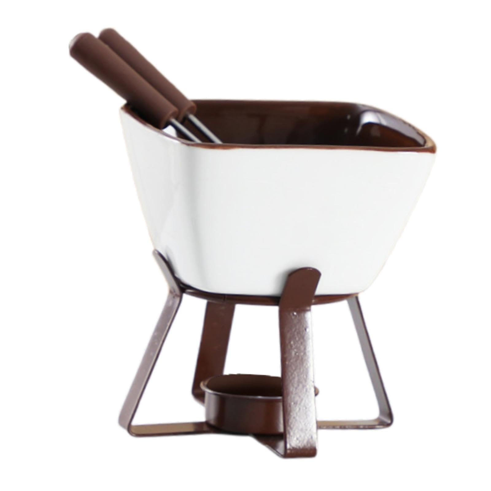 Fondue Mug Fondue Warmer Mug Chocolate Melter Pot Butter Melt Pot with Fork Candy Hot Pot for Home Kitchen Anniversary Dinner, Square