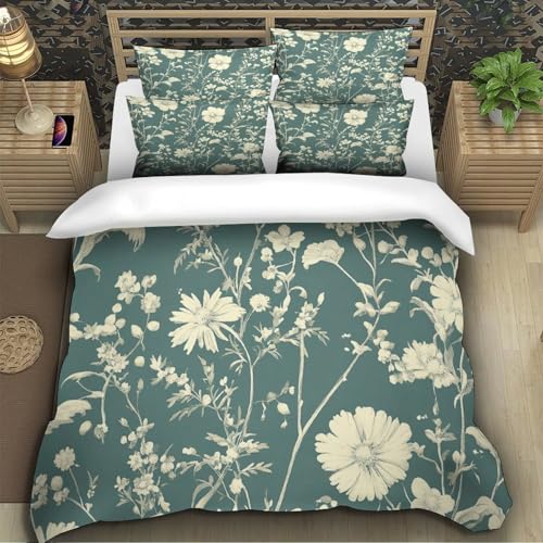 Linge de lit floral en microfibre ensemble 3 pièces 135x200