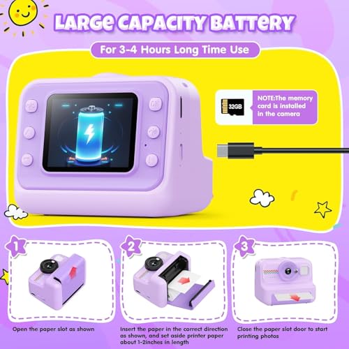Image of Kids Camera Instant Print, 1080P HD Instant Print Camera for Kids with 3 Rolls Print Paper & 32GB Card, Selfie Digital Camera for Kid, Ideal Kid Toys Gifts for Boys & Girls Age 3-14 (CAM32)