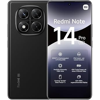 Xiaomi Redmi Note 14 Pro, 5G Smartphone, 12 + 512 GB, Black, 200 MP Professional AI Camera, IP68, 45 W TurboCharge with 5110