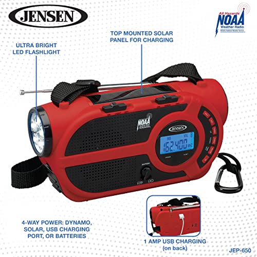 Jensen Jep-650 Am/Fm Weather Band/Weather Alert Radio With 4-Way Power, Built-In Flashlight And Emergency Usb Charging #TOP6