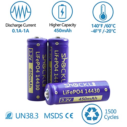 funkawa (8-Pack) Shockli 14430 3.2 Volt 450mAh LiFePo4 Rechargeable 3.2V Solar Battery for Solar Panel Outdoor Garden Lights Light【NOT AA Battery】 - Thumbnail 2